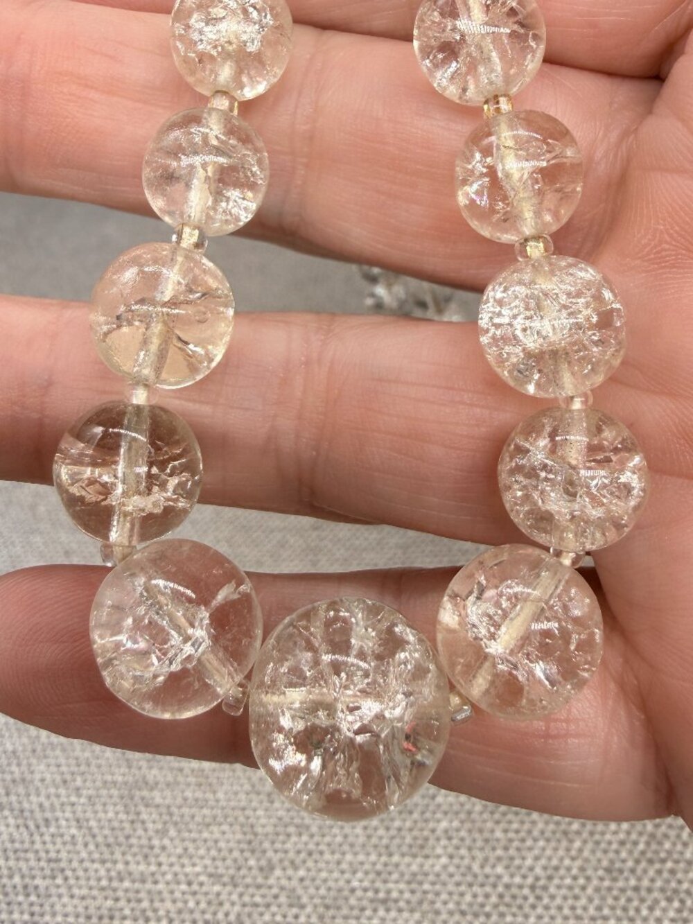 VIntage Crackle Glass Necklace Graduated Round Beads 29 Inches